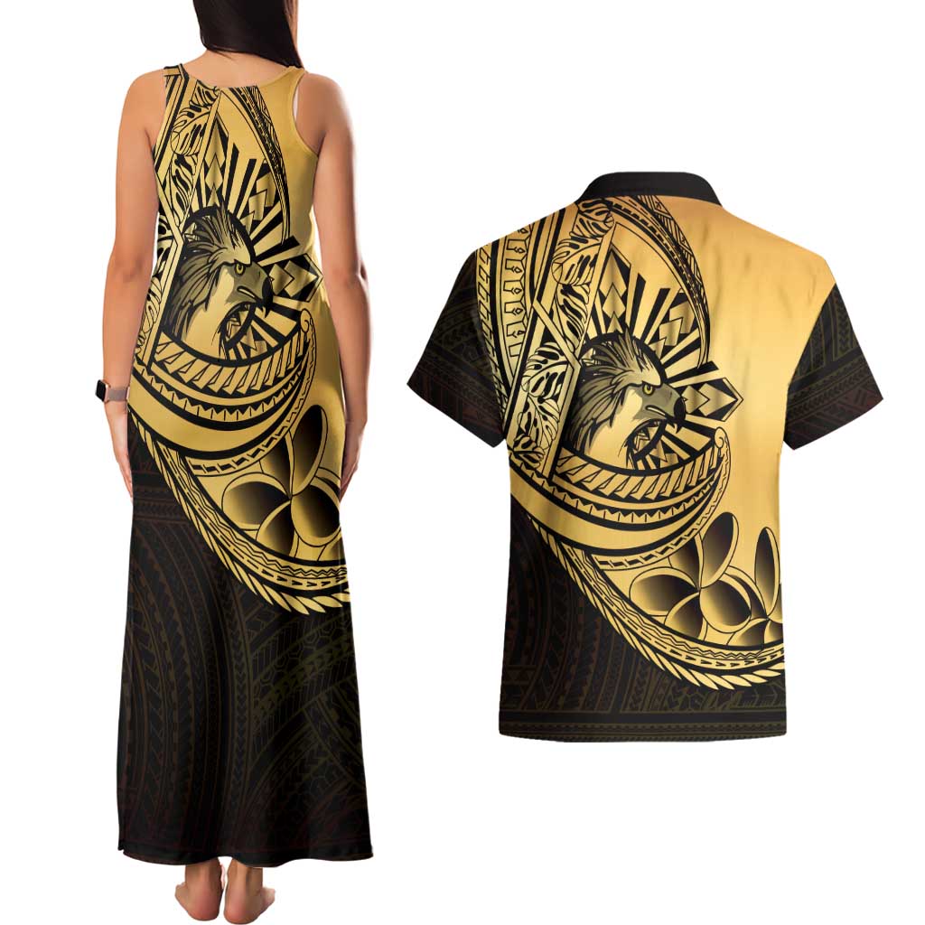 Philippines Eagle Sun Couples Matching Tank Maxi Dress and Hawaiian Shirt Filipino Agila Polynesian Tattoo Gold Color LT14 - Polynesian Pride