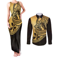 Philippines Eagle Sun Couples Matching Tank Maxi Dress and Long Sleeve Button Shirt Filipino Agila Polynesian Tattoo Gold Color LT14 Gold - Polynesian Pride