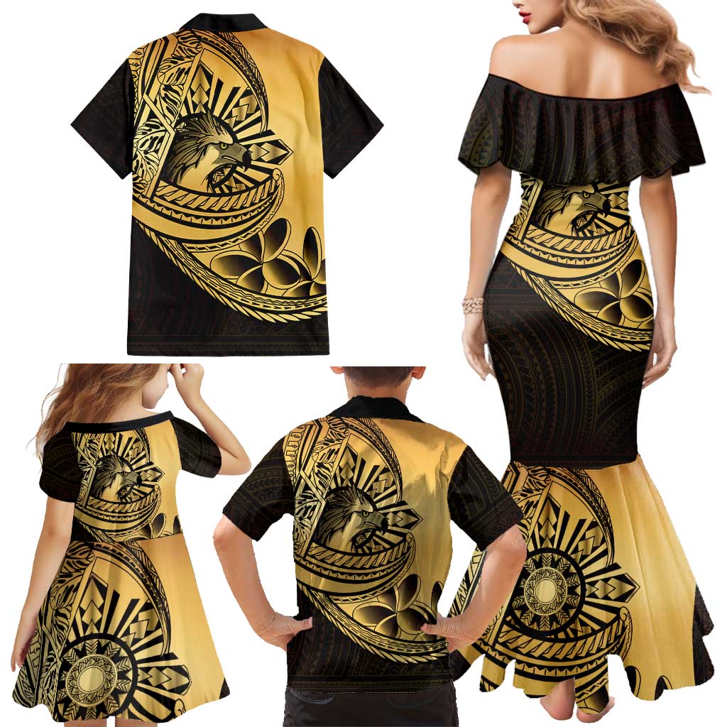 Philippines Eagle Sun Family Matching Mermaid Dress and Hawaiian Shirt Filipino Agila Polynesian Tattoo Gold Color LT14 - Polynesian Pride
