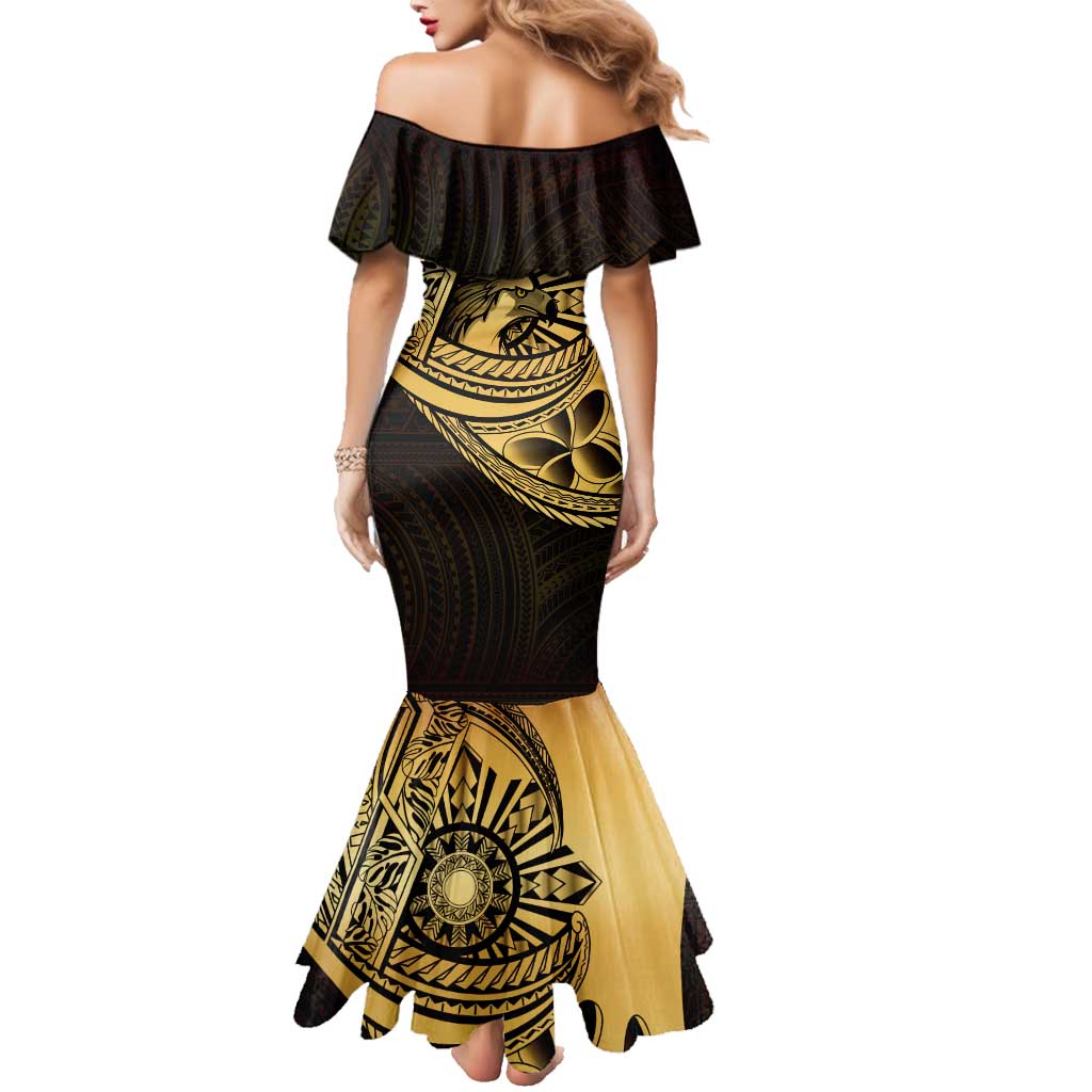 Philippines Eagle Sun Family Matching Mermaid Dress and Hawaiian Shirt Filipino Agila Polynesian Tattoo Gold Color LT14 - Polynesian Pride