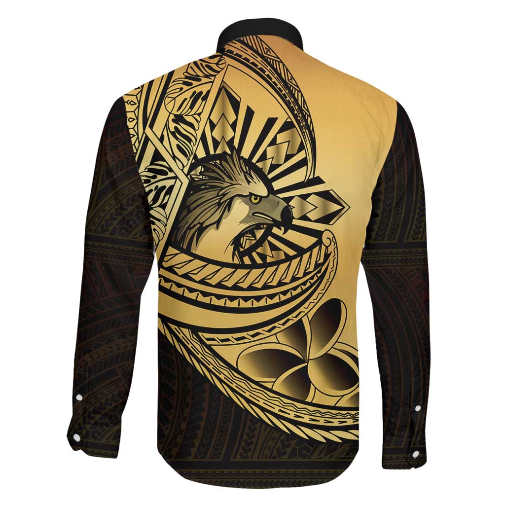 Philippines Eagle Sun Family Matching Off Shoulder Maxi Dress and Hawaiian Shirt Filipino Agila Polynesian Tattoo Gold Color LT14 - Polynesian Pride