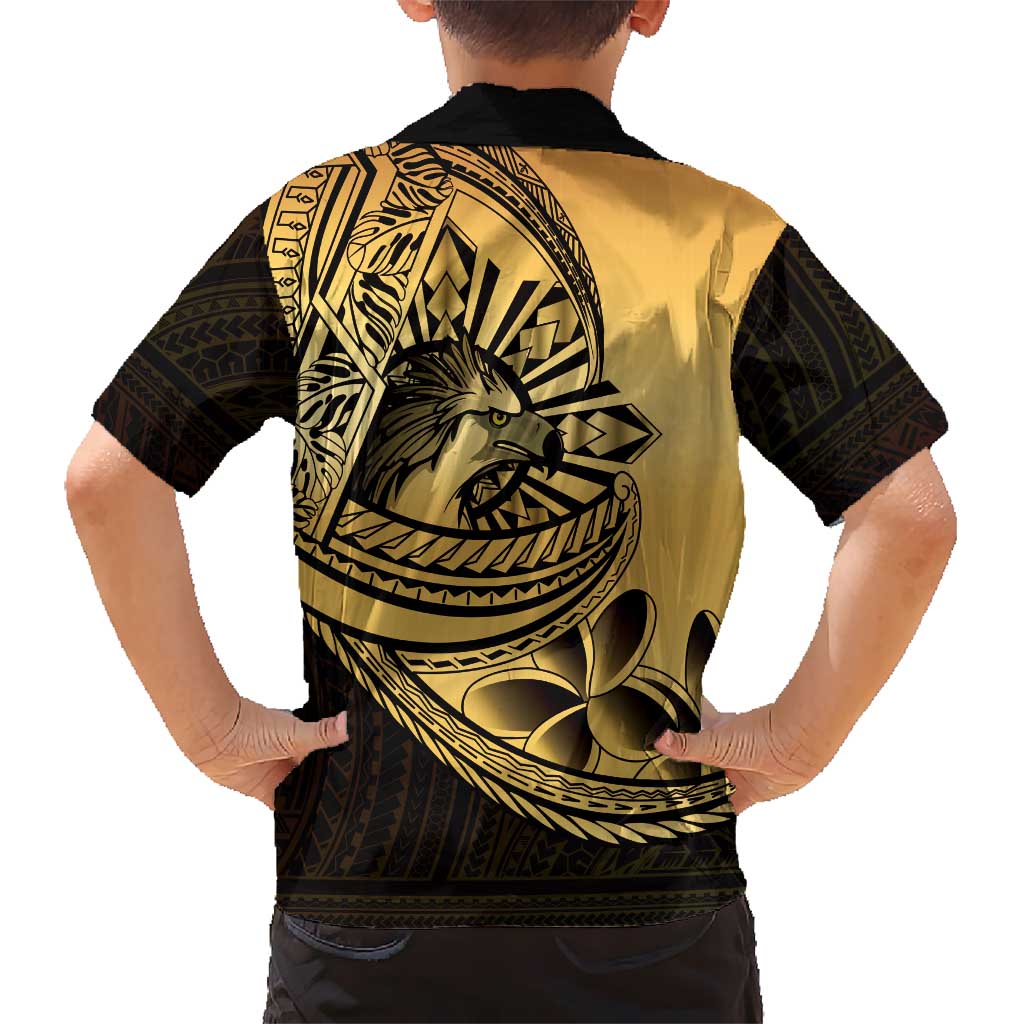 Philippines Eagle Sun Family Matching Puletasi and Hawaiian Shirt Filipino Agila Polynesian Tattoo Gold Color