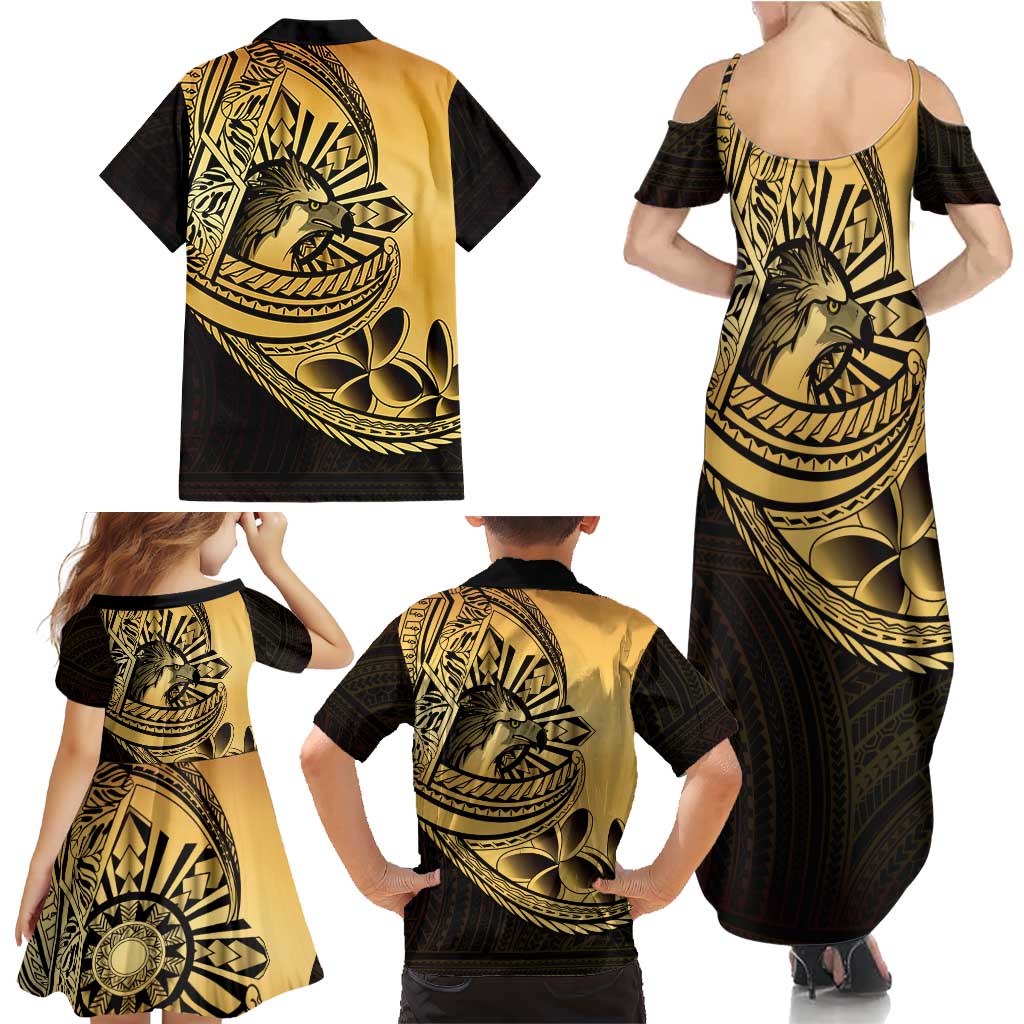 Philippines Eagle Sun Family Matching Summer Maxi Dress and Hawaiian Shirt Filipino Agila Polynesian Tattoo Gold Color LT14 - Polynesian Pride