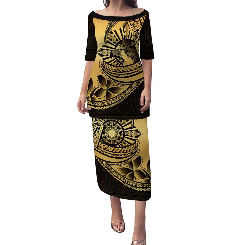 Philippines Eagle Sun Puletasi Filipino Agila Polynesian Tattoo Gold Color LT14 Long Dress Gold - Polynesian Pride