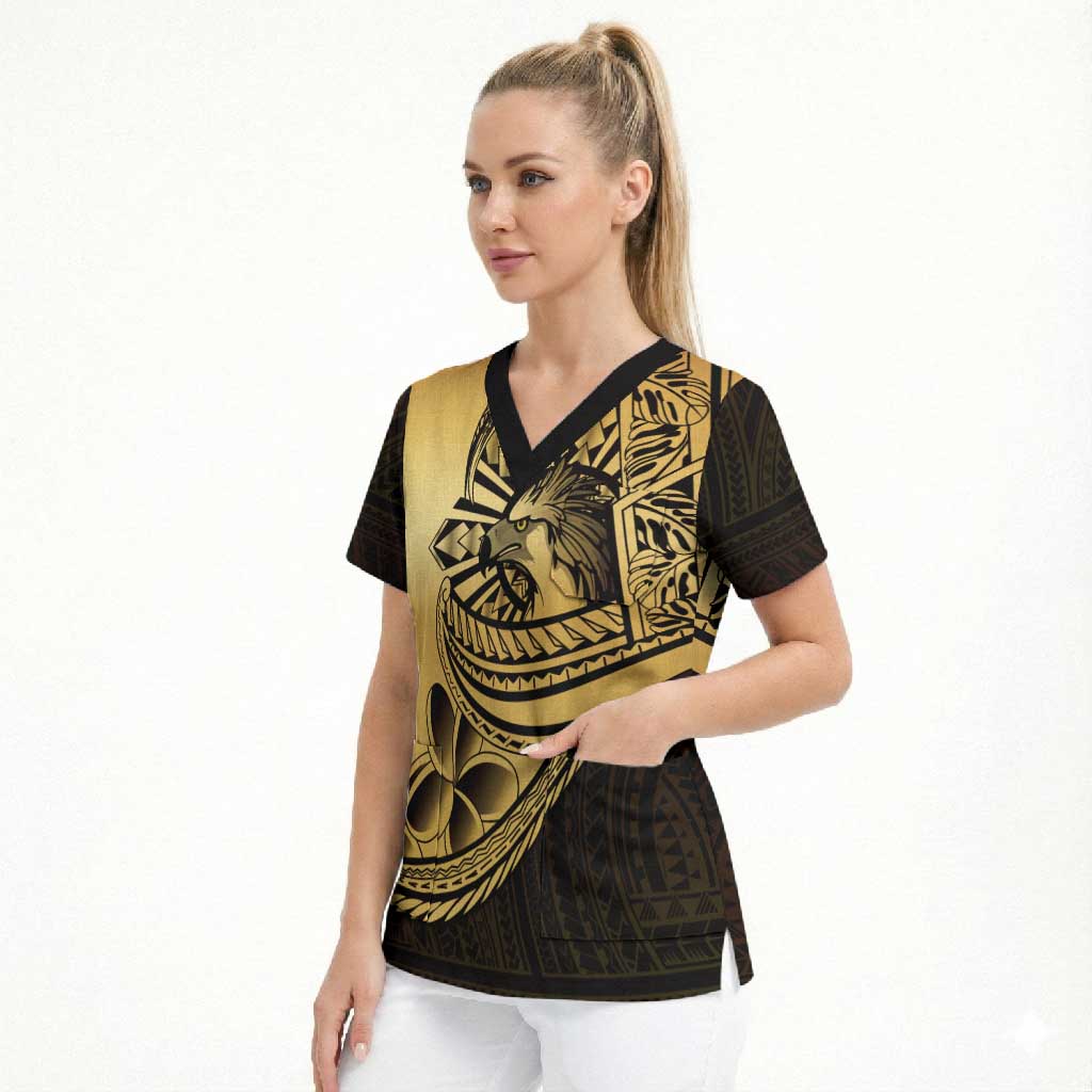 Philippines Eagle Sun Scrub Top Filipino Agila Polynesian Tattoo Gold Color