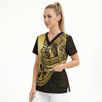 Philippines Eagle Sun Scrub Top Filipino Agila Polynesian Tattoo Gold Color
