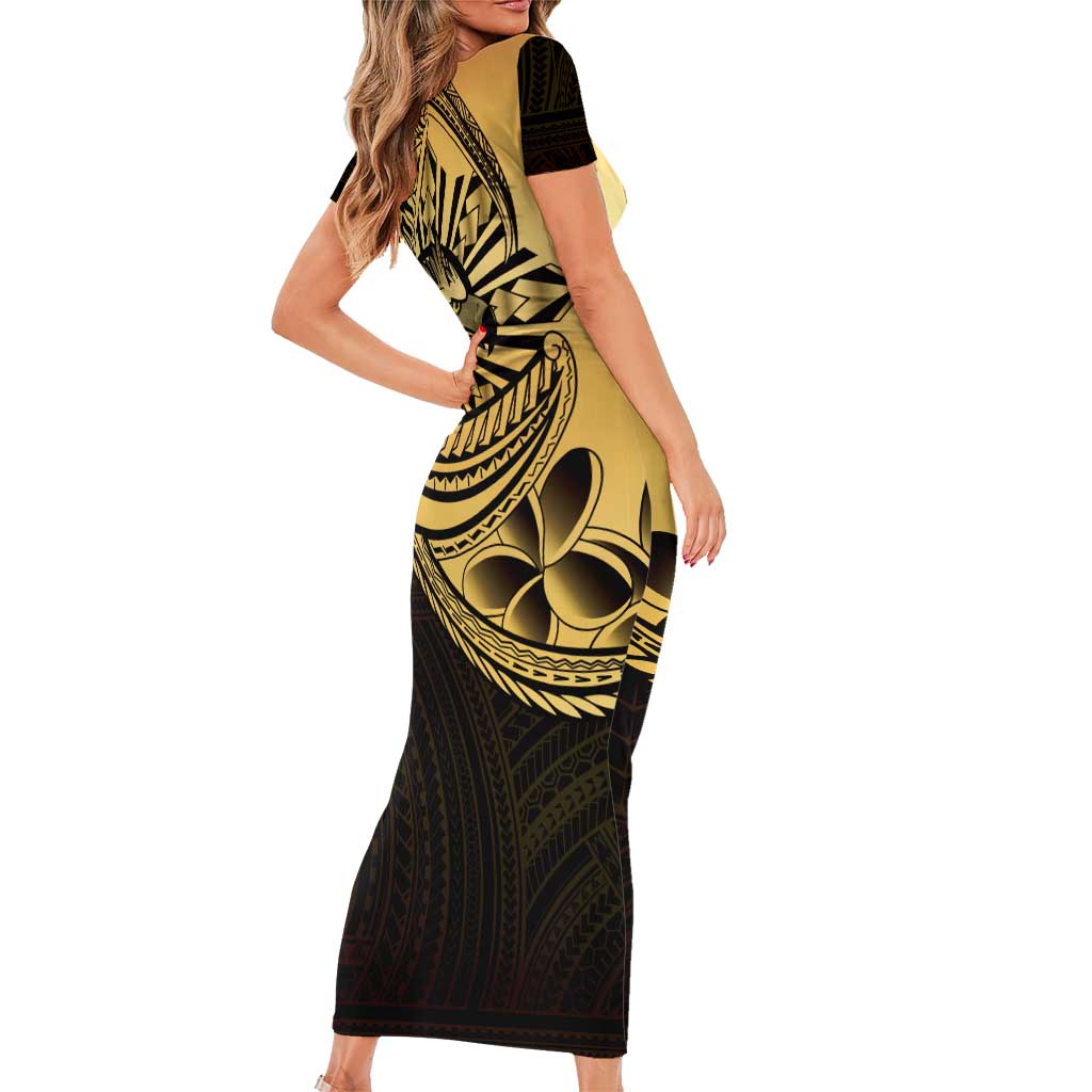 Philippines Eagle Sun Short Sleeve Bodycon Dress Filipino Agila Polynesian Tattoo Gold Color LT14 - Polynesian Pride