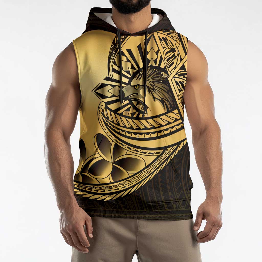 Philippines Eagle Sun Sleeveless Hoodie Filipino Agila Polynesian Tattoo Gold Color
