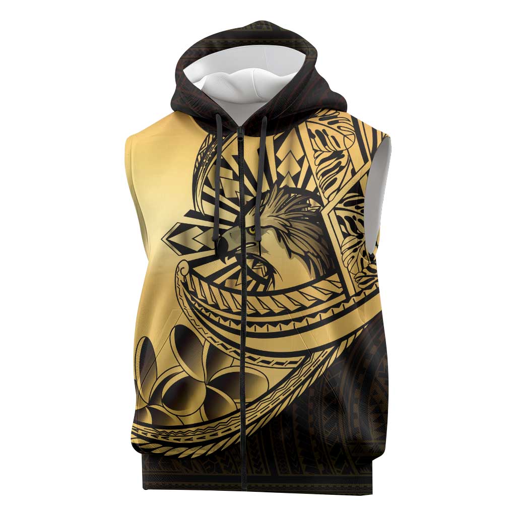 Philippines Eagle Sun Sleeveless Zip Hoodie Filipino Agila Polynesian Tattoo Gold Color