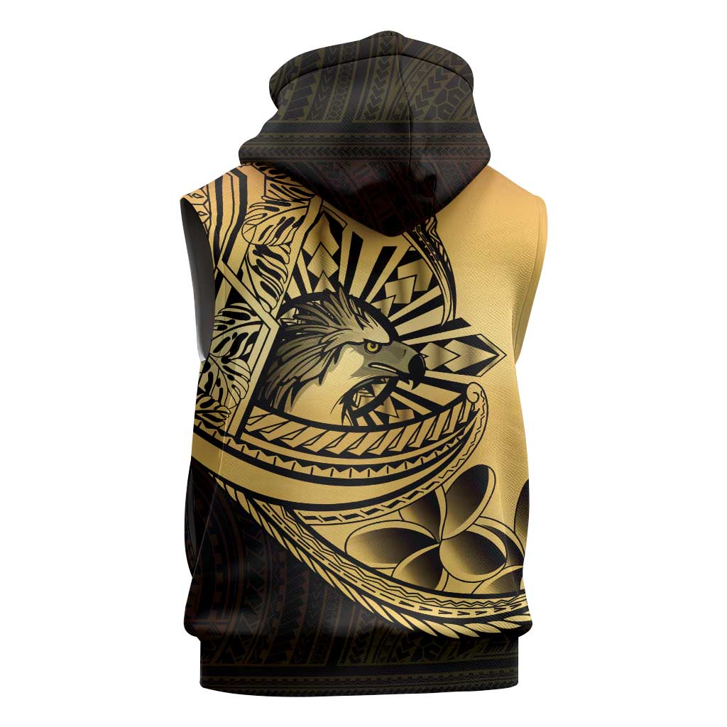 Philippines Eagle Sun Sleeveless Zip Hoodie Filipino Agila Polynesian Tattoo Gold Color