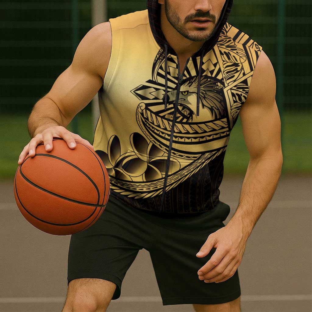 Philippines Eagle Sun Sleeveless Zip Hoodie Filipino Agila Polynesian Tattoo Gold Color