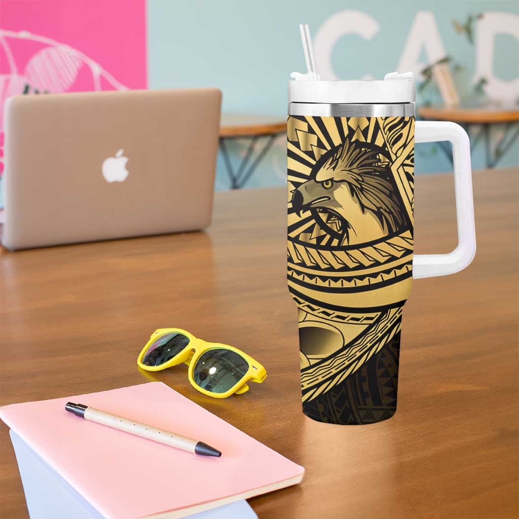 Philippines Eagle Sun Tumbler With Handle Filipino Agila Polynesian Tattoo Gold Color