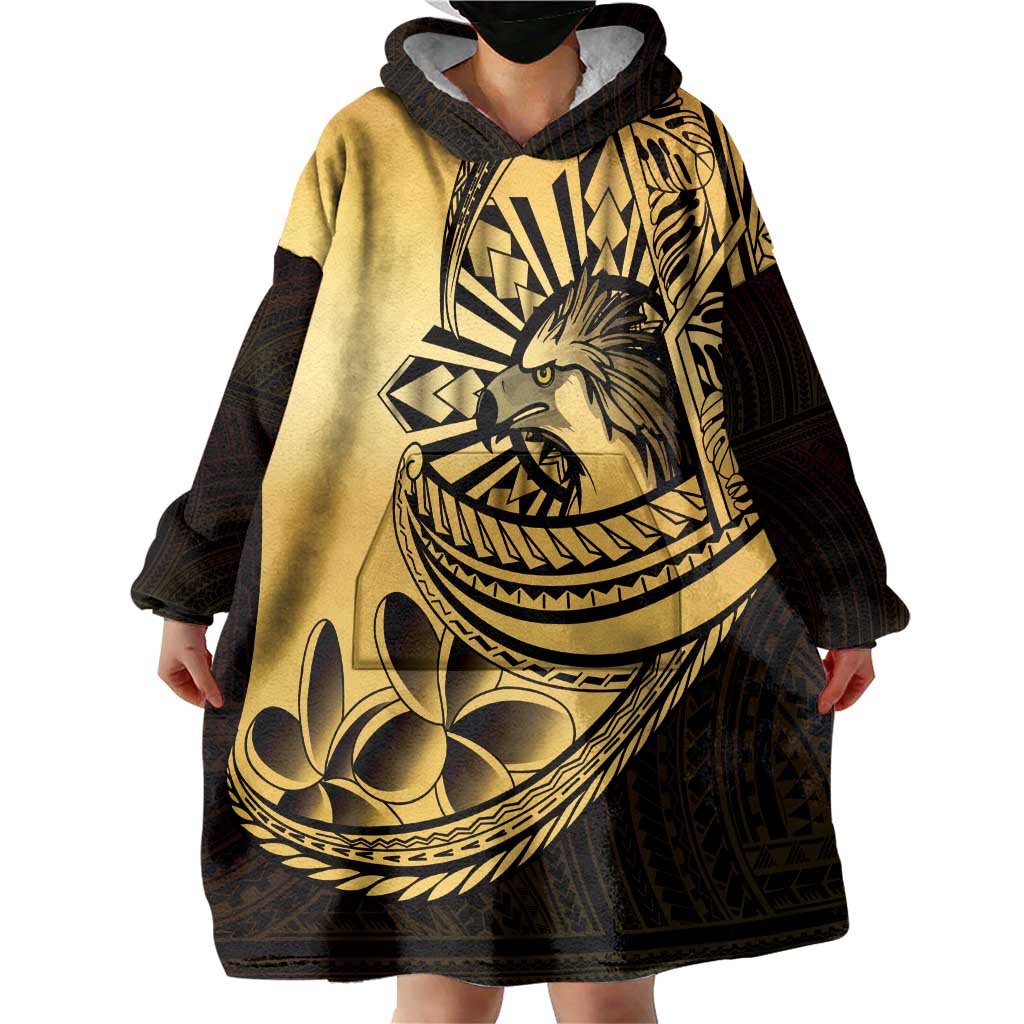 Philippines Eagle Sun Wearable Blanket Hoodie Filipino Agila Polynesian Tattoo Gold Color LT14 - Polynesian Pride