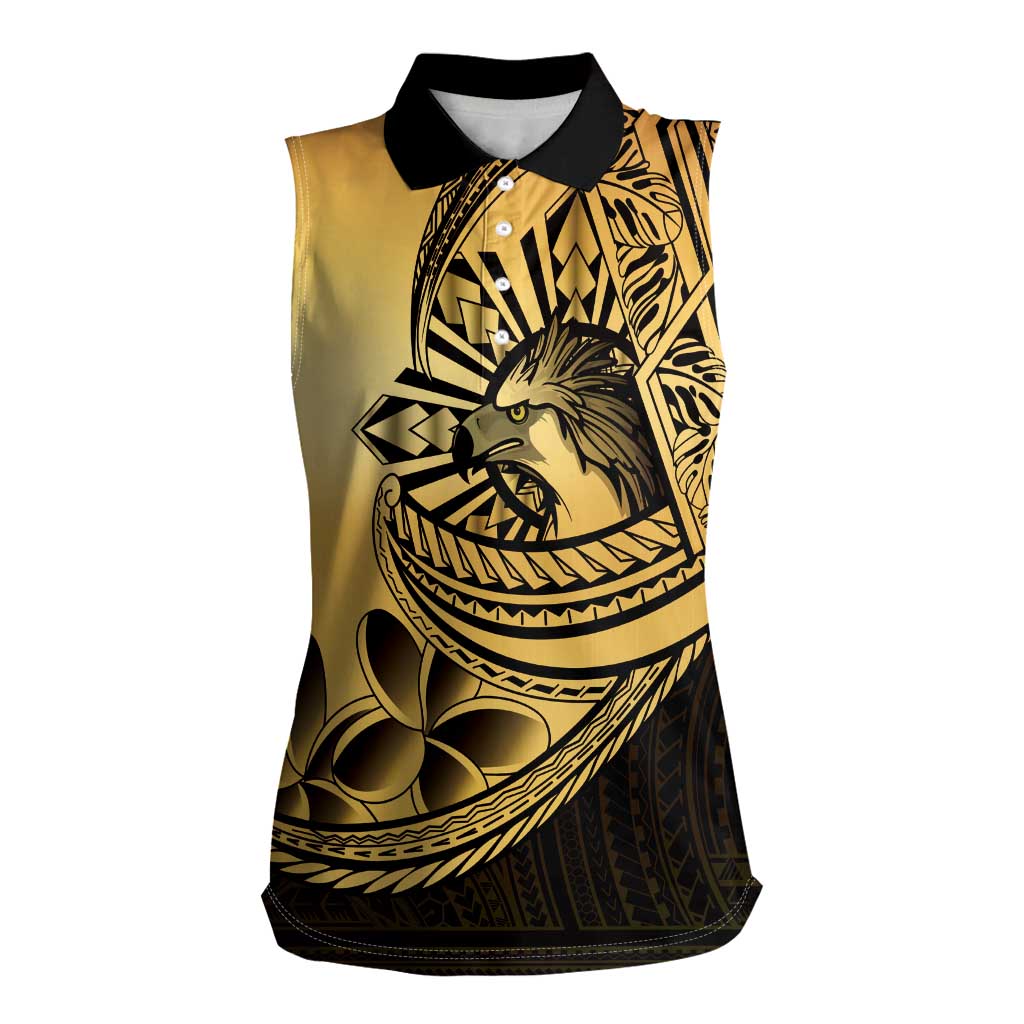 Philippines Eagle Sun Women Sleeveless Polo Shirt Filipino Agila Polynesian Tattoo Gold Color LT14 Female Gold - Polynesian Pride