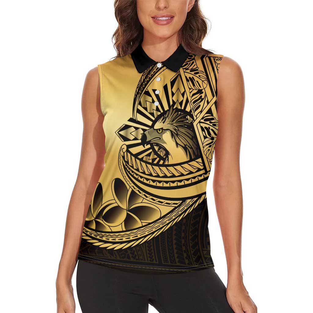 Philippines Eagle Sun Women Sleeveless Polo Shirt Filipino Agila Polynesian Tattoo Gold Color LT14 - Polynesian Pride