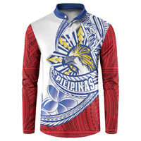 Philippines Eagle Sun Button Sweatshirt Filipino Agila Polynesian Tattoo Flag Color