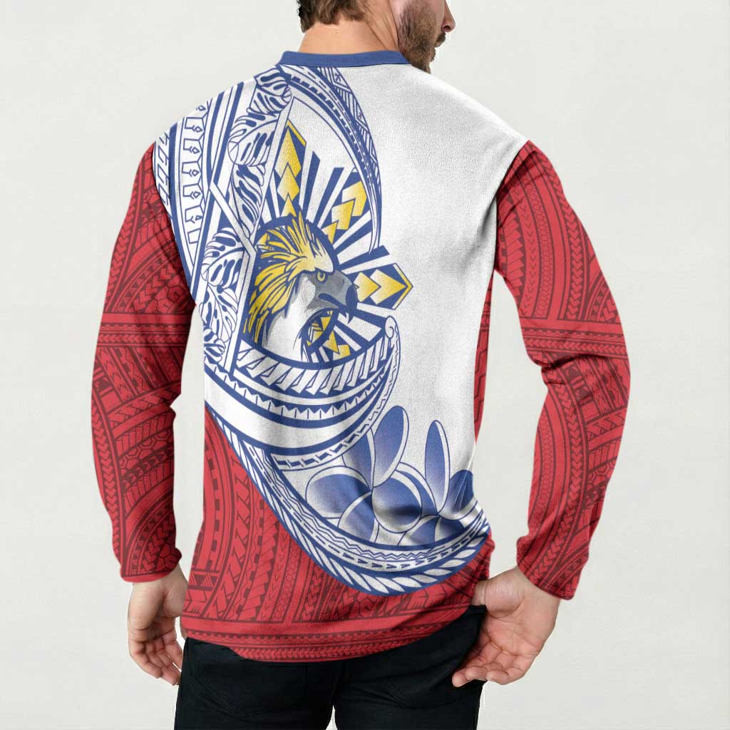 Philippines Eagle Sun Button Sweatshirt Filipino Agila Polynesian Tattoo Flag Color