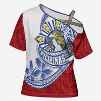 Philippines Eagle Sun Cross Shoulder Shirt Filipino Agila Polynesian Tattoo Flag Color LT14 Female Red - Polynesian Pride