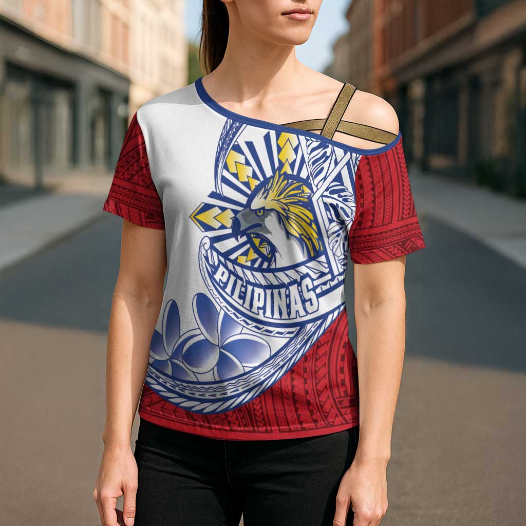 Philippines Eagle Sun Cross Shoulder Shirt Filipino Agila Polynesian Tattoo Flag Color LT14 - Polynesian Pride
