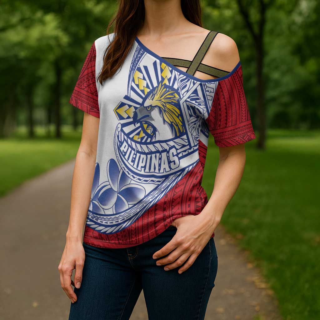 Philippines Eagle Sun Cross Shoulder Shirt Filipino Agila Polynesian Tattoo Flag Color LT14 - Polynesian Pride