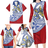 Philippines Eagle Sun Family Matching Long Sleeve Bodycon Dress and Hawaiian Shirt Filipino Agila Polynesian Tattoo Flag Color LT14 - Polynesian Pride