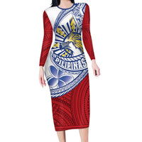 Philippines Eagle Sun Family Matching Long Sleeve Bodycon Dress and Hawaiian Shirt Filipino Agila Polynesian Tattoo Flag Color LT14 Mom's Dress Red - Polynesian Pride