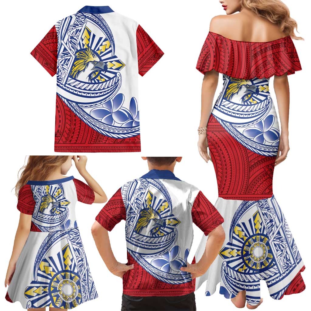 Philippines Eagle Sun Family Matching Mermaid Dress and Hawaiian Shirt Filipino Agila Polynesian Tattoo Flag Color LT14 - Polynesian Pride