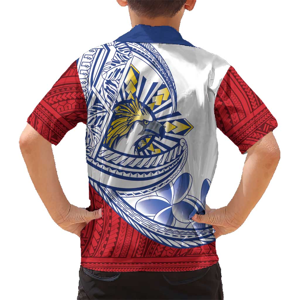 Philippines Eagle Sun Family Matching Off Shoulder Maxi Dress and Hawaiian Shirt Filipino Agila Polynesian Tattoo Flag Color