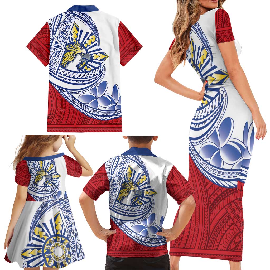 Philippines Eagle Sun Family Matching Short Sleeve Bodycon Dress and Hawaiian Shirt Filipino Agila Polynesian Tattoo Flag Color LT14 - Polynesian Pride