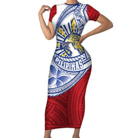 Philippines Eagle Sun Family Matching Short Sleeve Bodycon Dress and Hawaiian Shirt Filipino Agila Polynesian Tattoo Flag Color LT14 Mom's Dress Red - Polynesian Pride