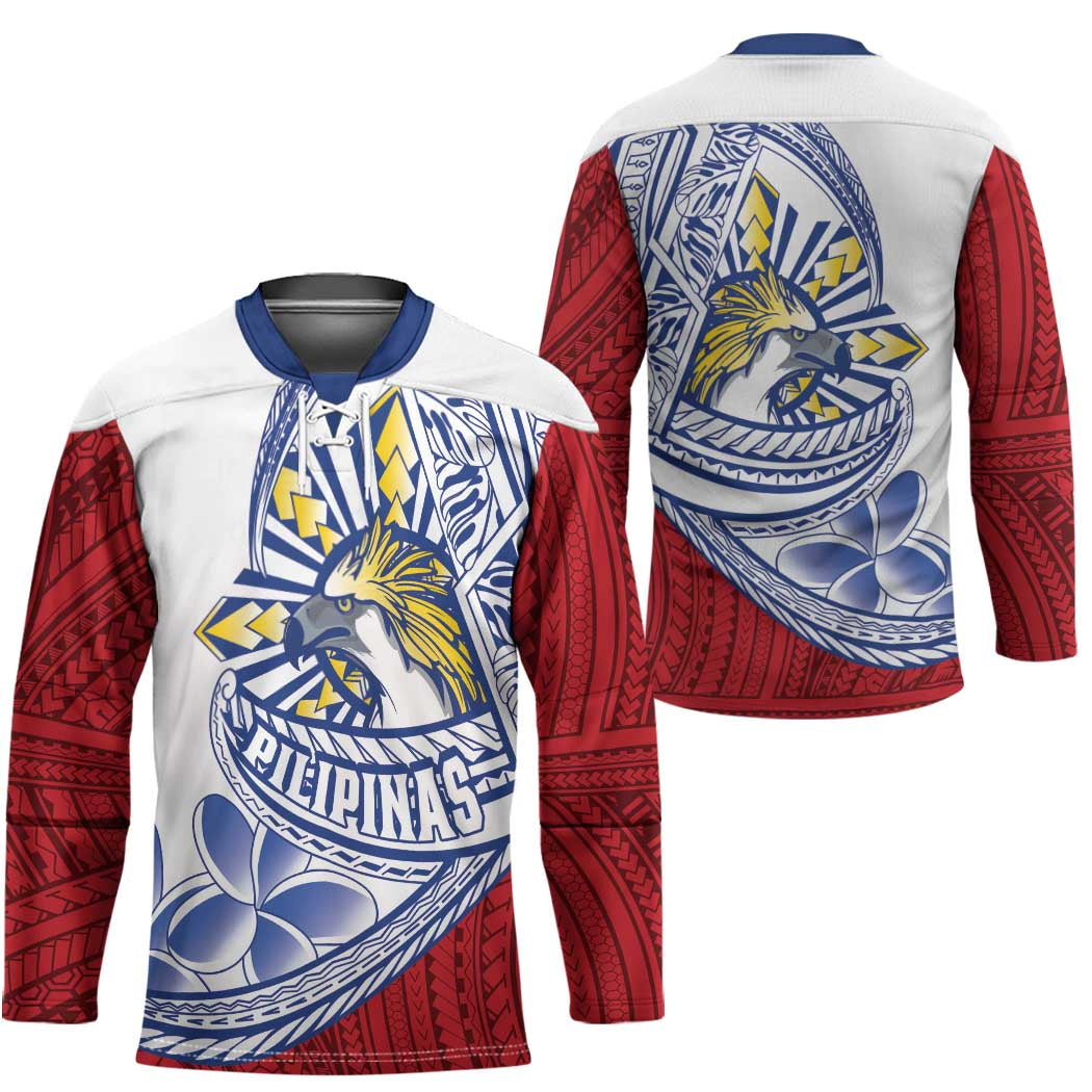 Philippines Eagle Sun Hockey Jersey Filipino Agila Polynesian Tattoo Flag Color
