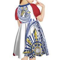 Philippines Eagle Sun Kid Short Sleeve Dress Filipino Agila Polynesian Tattoo Flag Color