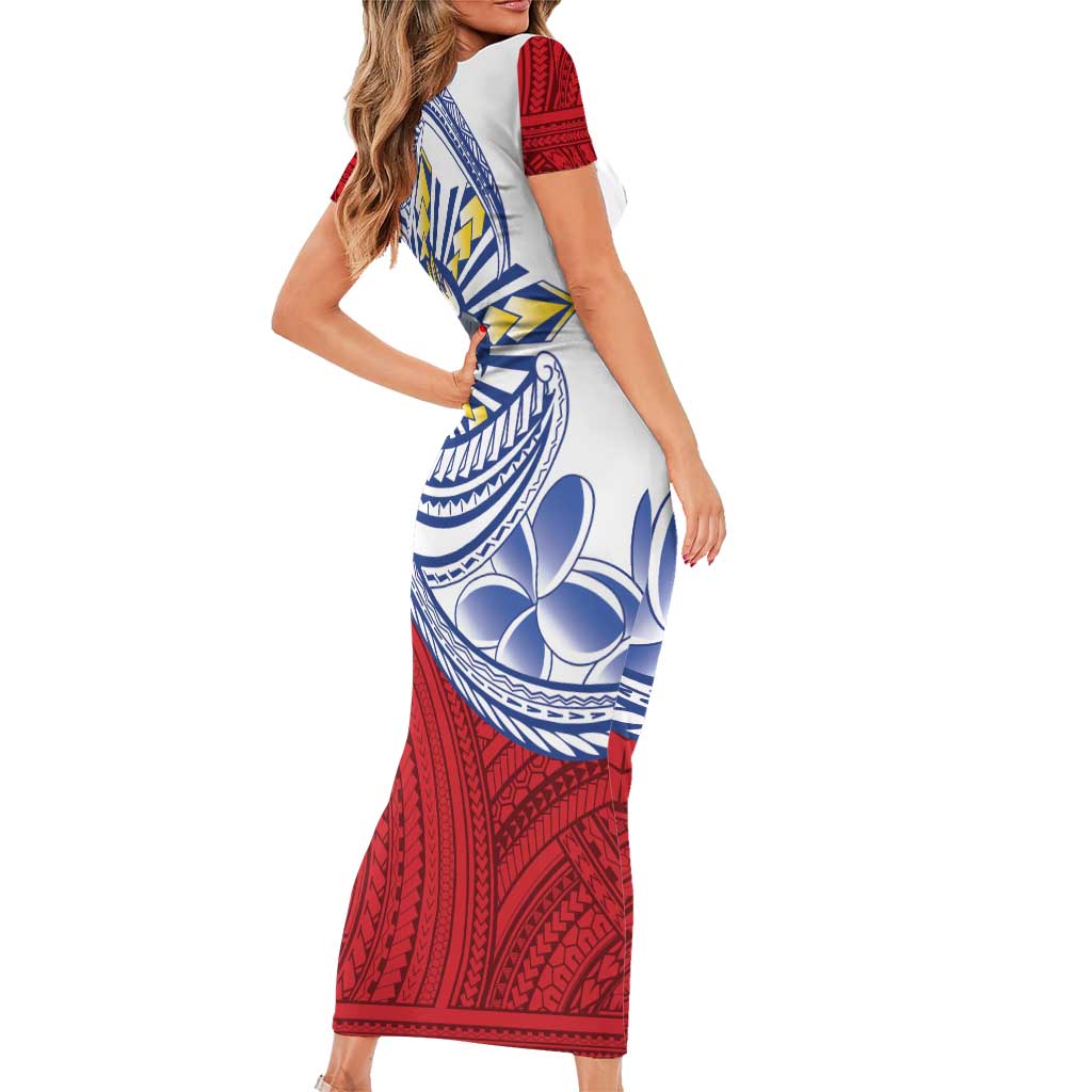 Philippines Eagle Sun Short Sleeve Bodycon Dress Filipino Agila Polynesian Tattoo Flag Color LT14 - Polynesian Pride