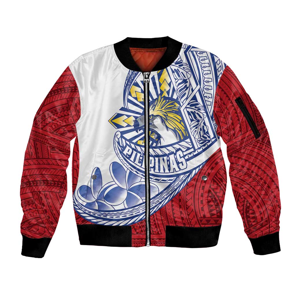 Philippines Eagle Sun Sleeve Zip Bomber Jacket Filipino Agila Polynesian Tattoo Flag Color LT14 Unisex Red - Polynesian Pride