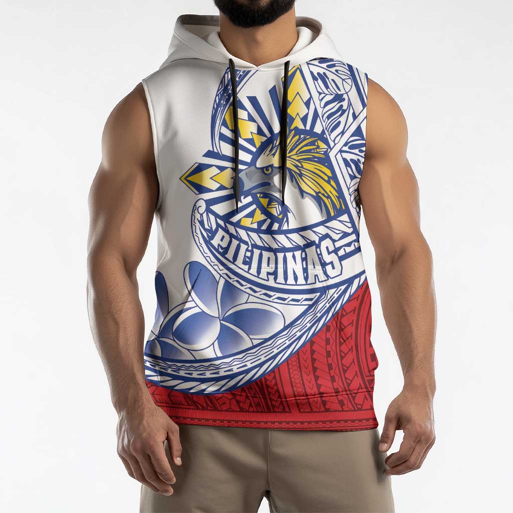 Philippines Eagle Sun Sleeveless Hoodie Filipino Agila Polynesian Tattoo Flag Color