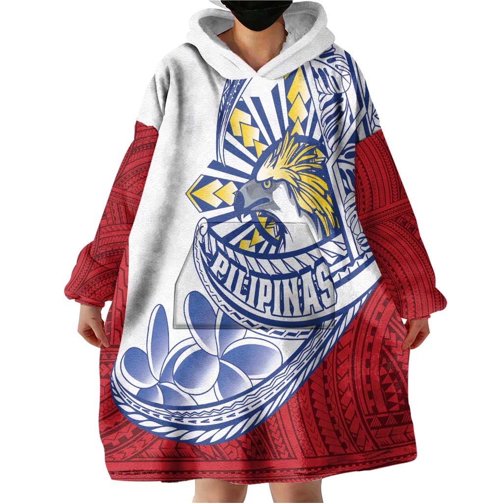 Philippines Eagle Sun Wearable Blanket Hoodie Filipino Agila Polynesian Tattoo Flag Color