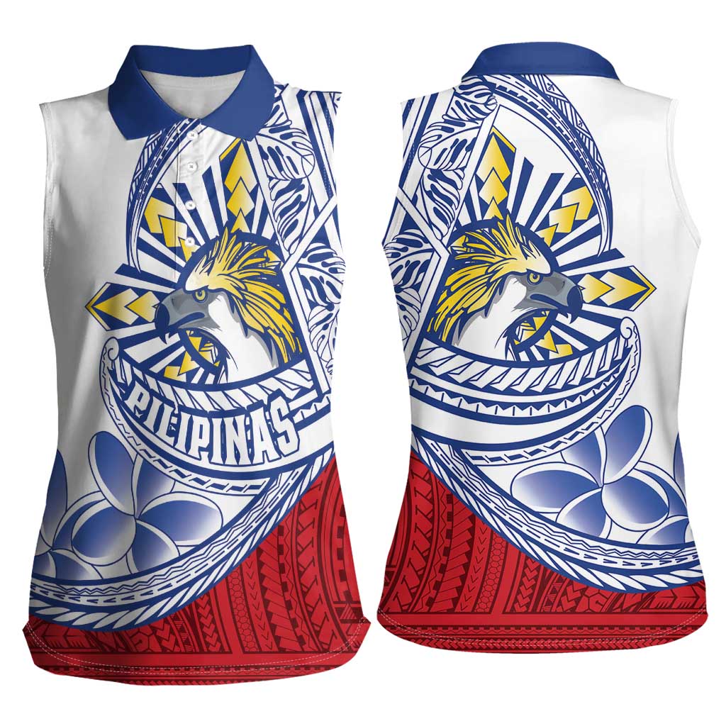 Philippines Eagle Sun Women Sleeveless Polo Shirt Filipino Agila Polynesian Tattoo Flag Color LT14 - Polynesian Pride
