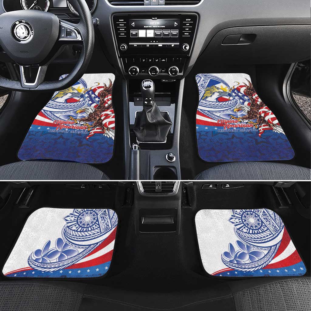Filipino American History Month Car Mats Philippines Agila USA Eagle Mix Flag LT14 Set 4pcs Blue - Polynesian Pride