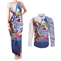Filipino American History Month Couples Matching Tank Maxi Dress and Long Sleeve Button Shirt Philippines Agila USA Eagle Mix Flag LT14 Blue - Polynesian Pride