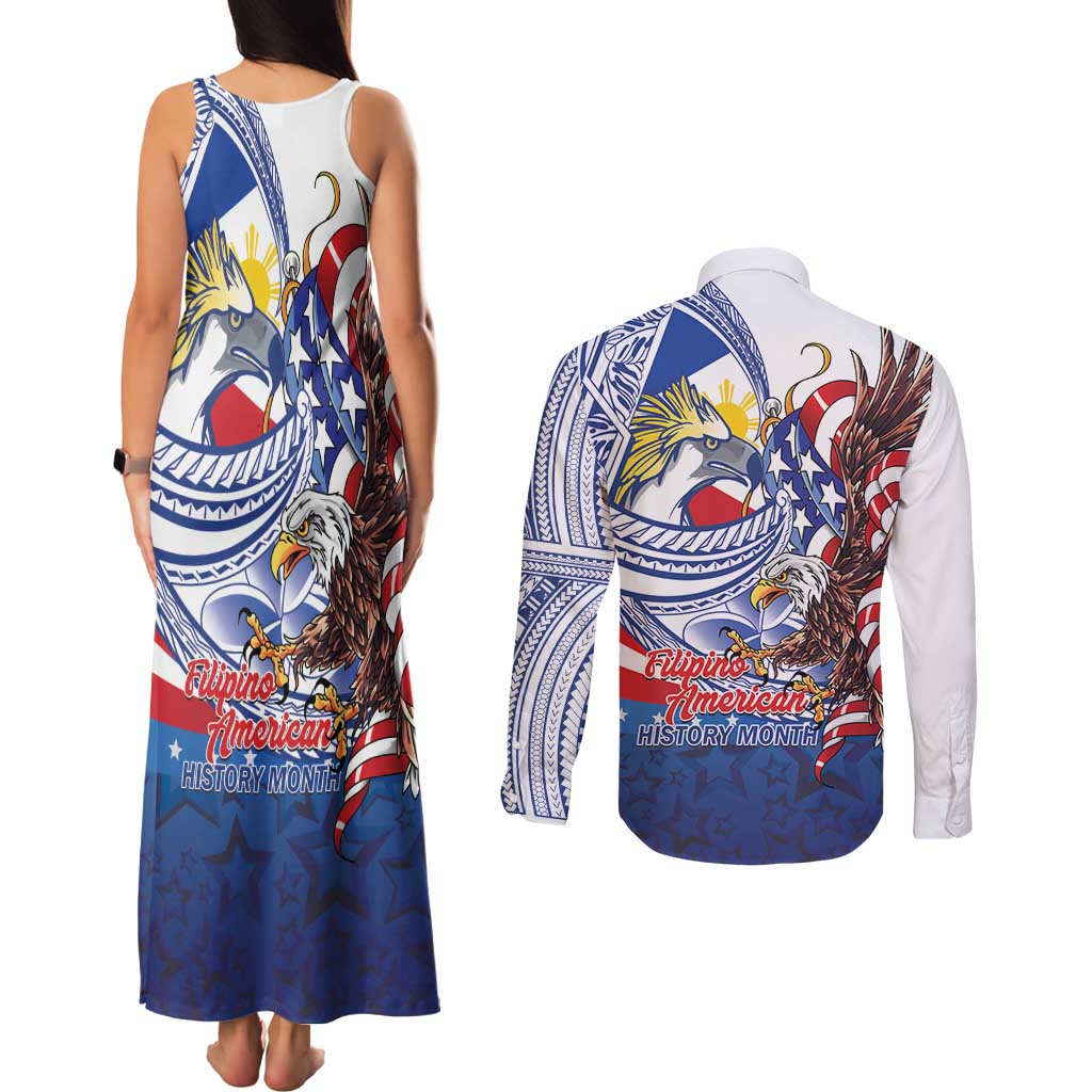 Filipino American History Month Couples Matching Tank Maxi Dress and Long Sleeve Button Shirt Philippines Agila USA Eagle Mix Flag LT14 - Polynesian Pride