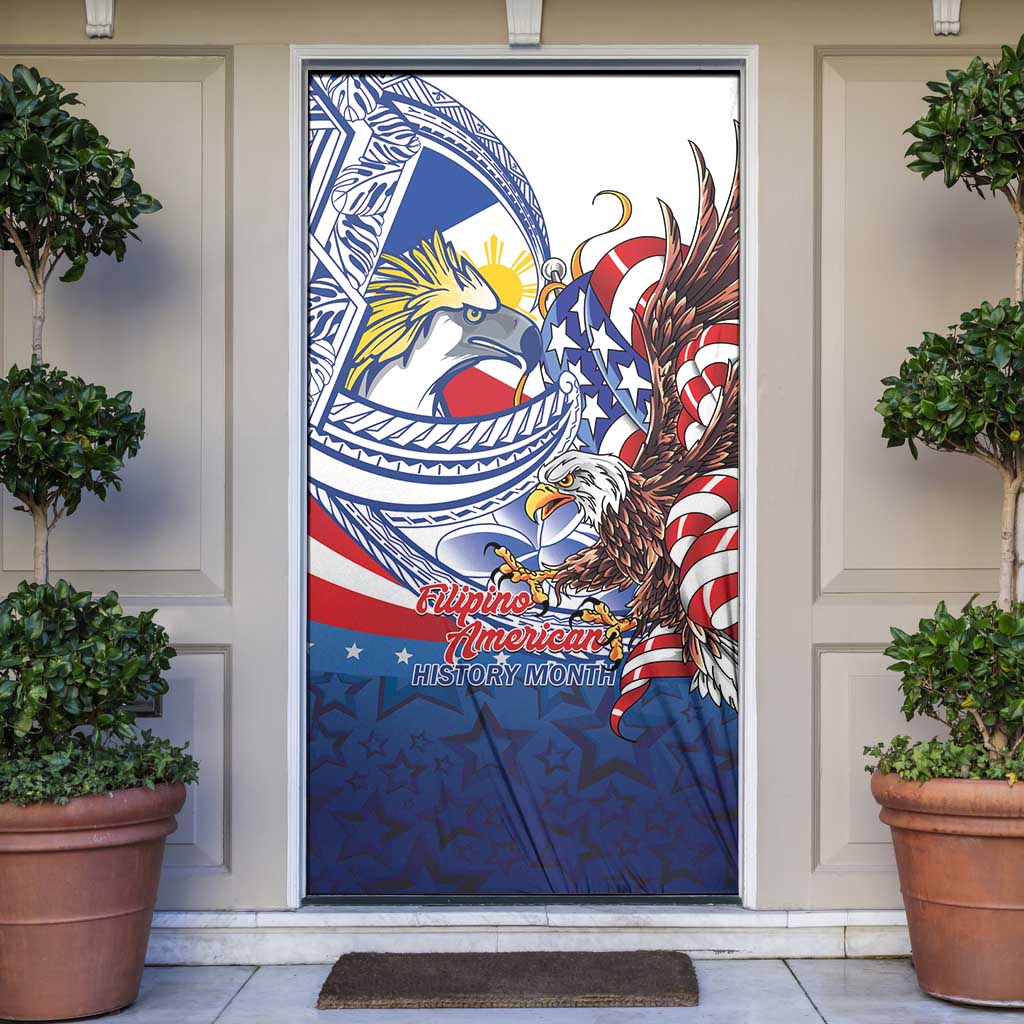 Filipino American History Month Door Cover Philippines Agila USA Eagle Mix Flag LT14 Blue - Polynesian Pride