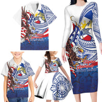 Filipino American History Month Family Matching Long Sleeve Bodycon Dress and Hawaiian Shirt Philippines Agila USA Eagle Mix Flag LT14 - Polynesian Pride