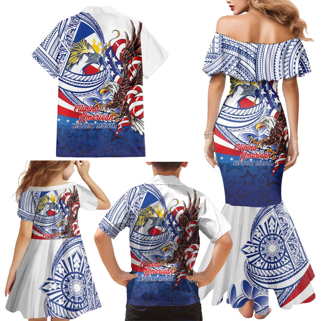 Filipino American History Month Family Matching Mermaid Dress and Hawaiian Shirt Philippines Agila USA Eagle Mix Flag LT14 - Polynesian Pride
