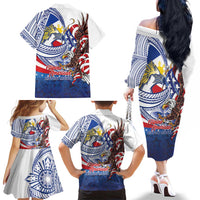 Filipino American History Month Family Matching Off The Shoulder Long Sleeve Dress and Hawaiian Shirt Philippines Agila USA Eagle Mix Flag LT14 - Polynesian Pride