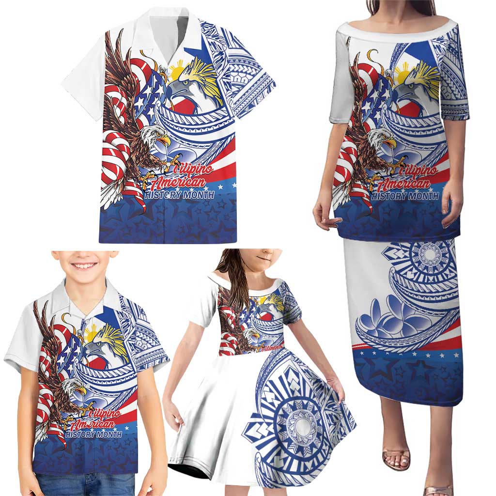 Filipino American History Month Family Matching Puletasi and Hawaiian Shirt Philippines Agila USA Eagle Mix Flag