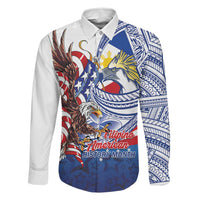 Filipino American History Month Family Matching Puletasi and Hawaiian Shirt Philippines Agila USA Eagle Mix Flag LT14 Dad's Shirt - Long Sleeve Blue - Polynesian Pride