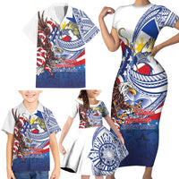 Filipino American History Month Family Matching Short Sleeve Bodycon Dress and Hawaiian Shirt Philippines Agila USA Eagle Mix Flag LT14 - Polynesian Pride