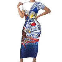 Filipino American History Month Family Matching Short Sleeve Bodycon Dress and Hawaiian Shirt Philippines Agila USA Eagle Mix Flag LT14 Mom's Dress Blue - Polynesian Pride