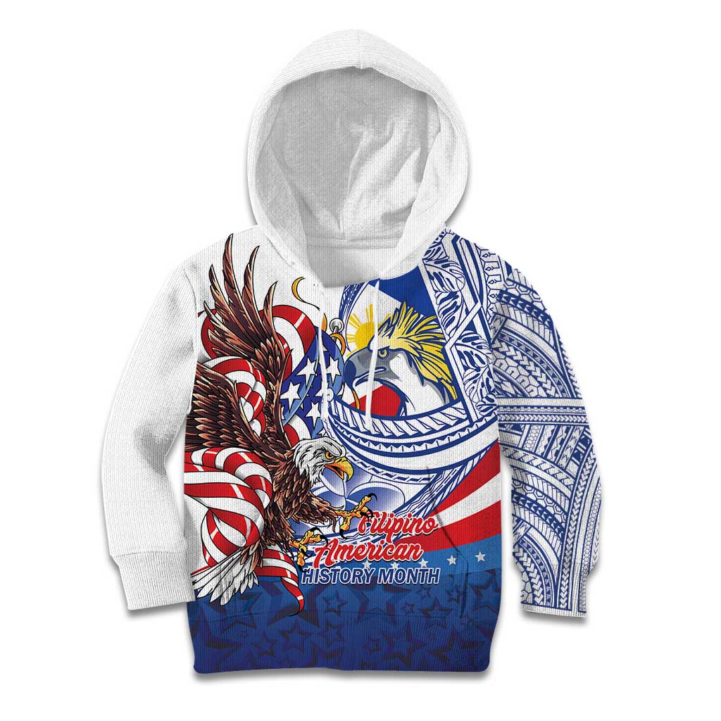 Filipino American History Month Kid Hoodie Philippines Agila USA Eagle Mix Flag LT14 Hoodie Blue - Polynesian Pride