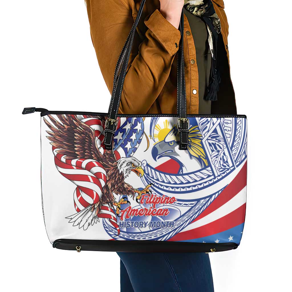 Filipino American History Month Leather Tote Bag Philippines Agila USA Eagle Mix Flag